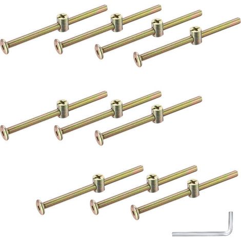 M6 10-Piece Wood Screw Kit, Flat Countersunk Hex Head Screws and Nuts, Bolt Fixing for Bed Headboard, Children's Desk Chair, with Wrench - INHHUB (1/5)