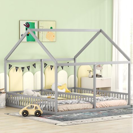 lit enfant lit chambre 2 en 1 90x200 gris OKMYHOME (1/5)