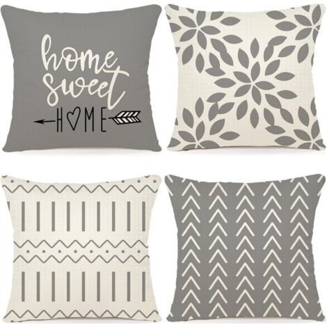 Ineasicer Lot de 4 Housse de Coussin Décoratif Canapé Taie d'oreiller Housses de Coussin en Lin d'extérieur Décoration pour Chambre, Chaise, Lit,Jardin 40x40CM, Gris (1/5)