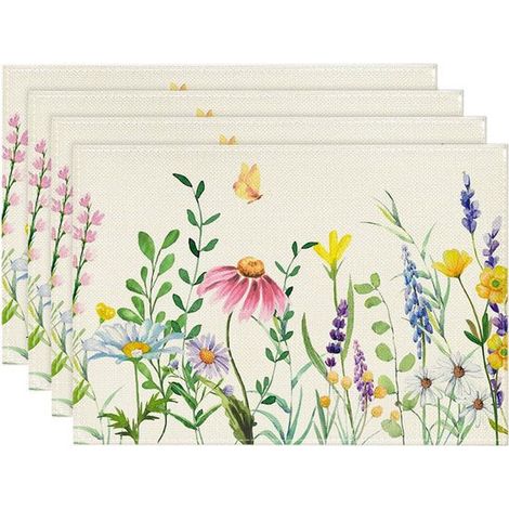 Juego de manteles individuales de verano (4 piezas), manteles individuales de temporada de 3045 cm con flores silvestres y motivos primaverales (1/5)