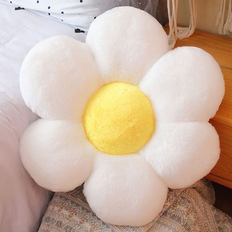 Fleur Oreiller de Sol Coussin Décoration de Chambre Mignonne pour Les Filles Oreiller en Peluche Confort décontracté Coussin canapé Tatami Voiture décoration de la Maison Coussin (30x30cm, blanc) (1/5)