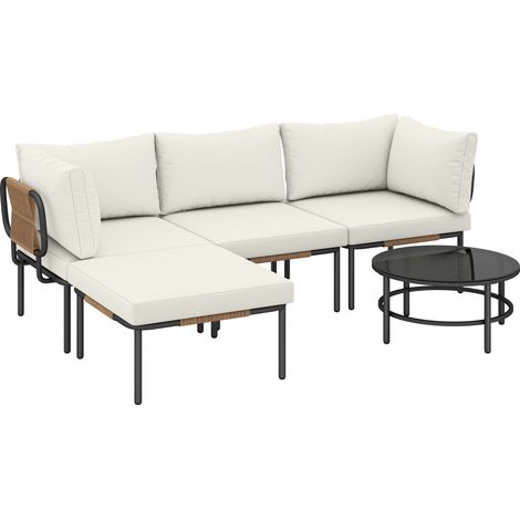 Set 5 Pezzi da Giardino Modulabile con Divano a L Tavolino e Cuscini in Rattan Cachi (1/5)