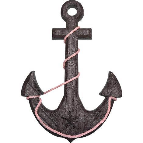 Retro Wood Anchor Wall Decor with Rope Nautical Maritime Decor 45x32cm Beach Theme Antique Style Hanging Ornament for Door Home Bar Bathroom (1/5)