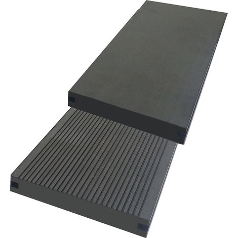 Green Outside – Lame de terrasse composite 2.60m – Couleur anthracite – Qualité PRO – Lame réversible 1 face lisse 1 face rainurée – Résistante aux UV et aux insectes