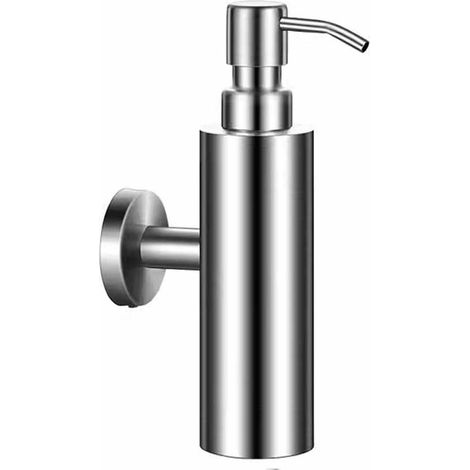 Distributeur de savon mural en acier inoxydable, distributeur de savon non perforé, bouteille de savon pour shampooing et gel douche, bouteille de savon de cuisine (argent) (1/5)