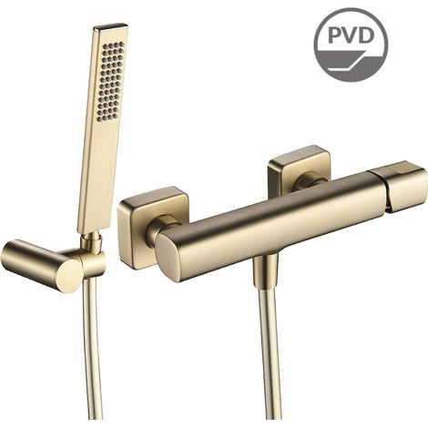Laveo Gold Wand-Duscharmatur mit Duschset