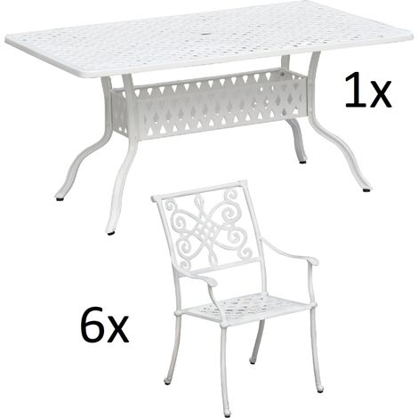 Inko 7-teilige Sitzgruppe Alu-Guss weiß Tisch 150x97x74 cm cm mit 6 Sesseln Tisch 150x97 cm mit 6x Sessel Nexus (1/2)