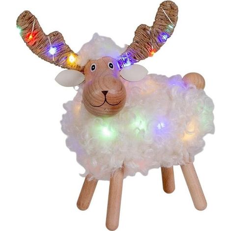 Pecorenna luminosa 3D in legno a batteria con Dual Color MicroLED bianco caldo e multicolor per uso interno -h 23 cm