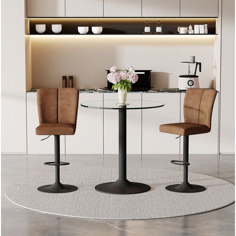 Bar-Set 89x89x92 cm aus Glas und Metall Braun/Schwarz mit 2 Hockern – MEUBLIV (1/5)