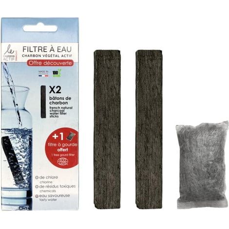 Pack Découverte Charbon Actif Végétal Avec 2 Bâtons Filtrants + 1 Filtre à Gourde Offert (1/4)