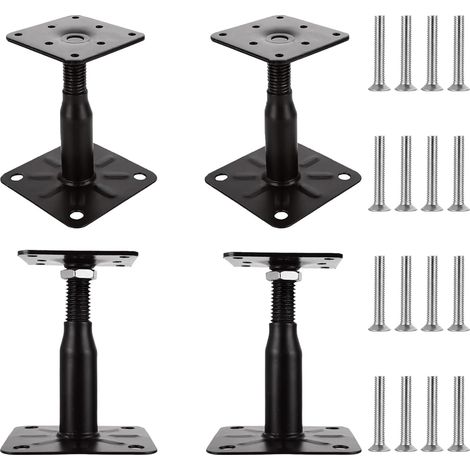 Ensemble de 4 supports de poteau réglables en bois galvanisé de 100 à 150 mm avec vis, base à vis 75 x 95 mm pour terrasses, abris et tonnelles. (1/5)