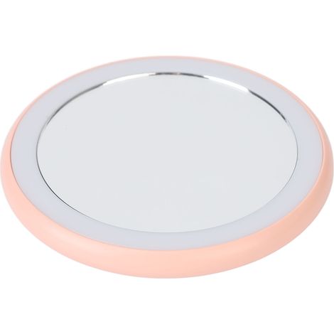 Miroir de poche compact rond rose avec LED rechargeable USB, miroir de maquillage lumineux portable, format mini, éclairage intégré, charge rapide (1/5)