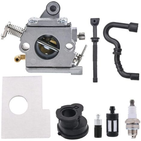 Carburetor MS170 for Stihl MS170 and MS180 chainsaws, including air filter, fuel tank cap, fuel filter, and spark plug. Replaces C1Q-S57, C1Q-S57A, C1Q-S57B, 1130, 120, and 0603.--DTEKGAZ