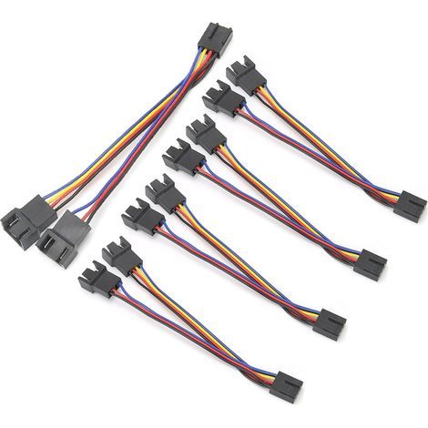 Câble d'extension pour ventilateur (5 pièces) avec connecteur 4 broches, répartiteur et convertisseur de puissance (1 vers 2). (1/5)