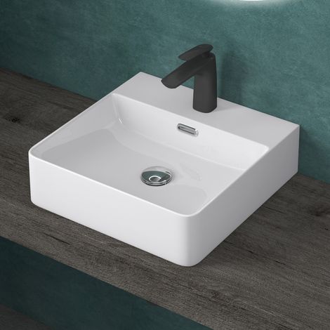 doporro Waschbecken Aufsatzwaschbecken Keramik 42x42x12cm Handwaschbecken Weiß Waschtisch Waschplatz mit Armaturenloch Mei201-420 (1/5)