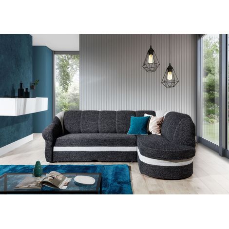 Canapé d'angle droit convertible velours bleu marine et gris clair Sundy 250cm (1/5)