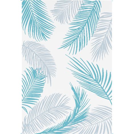 Wendbarer Outdoor-Teppich 274 x 182 cm, blau, wetterfeste Polypropylen-Fußmatte mit Tragetasche