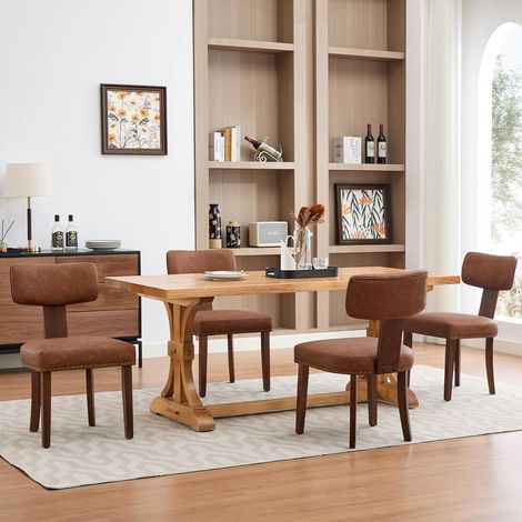 Lot de 4 chaises de salle à manger en simili cuir brun (1/5)