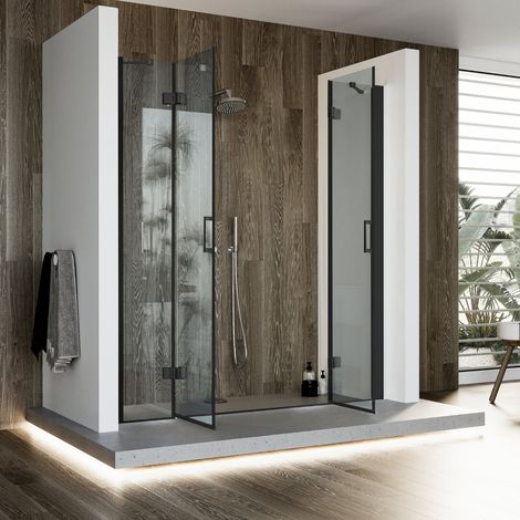 Porta doccia vetro trasparente h 190 mod. Flip Black Anta + Anta 200 cm