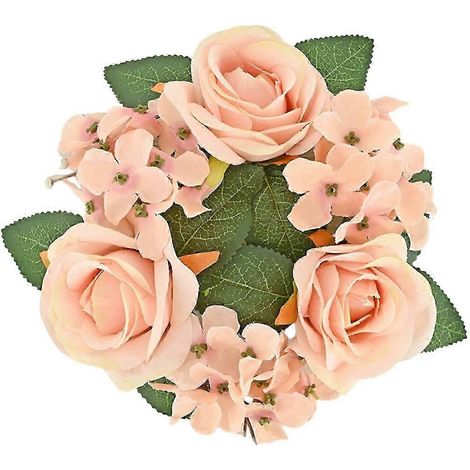 Couronne de bougies de Noël, bougeoir pour bougies piliers, couronne de roses artificielles, guirlande de bougies bohème pour porte, cuisine, fête, décoration intérieure-champagne