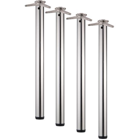 4er SET Tischbein / Stützfuß - Edelstahloptik, Ø 6 cm x 82 cm, höhenverstellbar