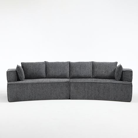 Canapé modulable courbé 4 places en velours côtelé gris foncé, assise profonde et coussins moelleux pour salon moderne (1/5)