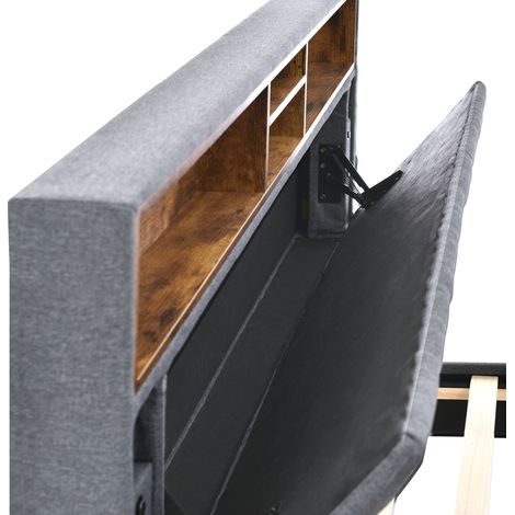 Polsterbett 140x200 cm Grau mit LED und Stauraum-Kopfteil, ohne Matratze – MEUBLIV (1/5)