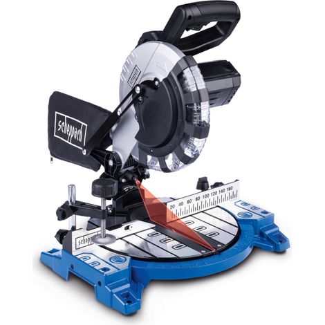 Scheppach Scie à onglets HM210L – 1500 W – 220-240 V – Lame de 210 mm – Largeur de coupe max 120 mm – Hauteur de coupe max 60 mm – Vitesse de rotation 4900 min-1 – Laser intégré