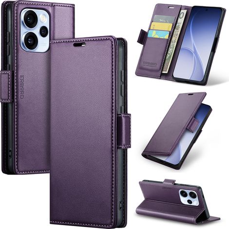 Funda para Oppo Reno 15 Pro 5G, color lichi brillante, tipo cartera, color morado. (1/5)