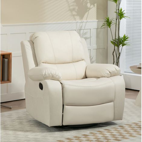 Poltrona relax girevole e a dondolo con poggiapiedi, reclinabile 135°, crema HAVRYA (1/5)