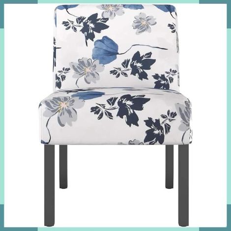 Fauteuil - sans accoudoirs - bleu et blanc - motif floral - tissu 100% polyester (1/5)