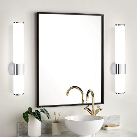 ZMH Lot de 2 lampes de miroir LED pour salle de bain – 6 W, applique murale de 30 cm, étanche IP44, chrome, moderne, blanc neutre, 4000 K, lampe de salle de bain, applique murale pour sous-sol, cuisin (1/4)
