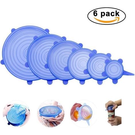 Set wiederverwendbarer Silikon-Vorratsdosen in verschiedenen Größen, geeignet für Schüsseln, Dosen, Töpfe und Glaswaren (blau). (1/4)