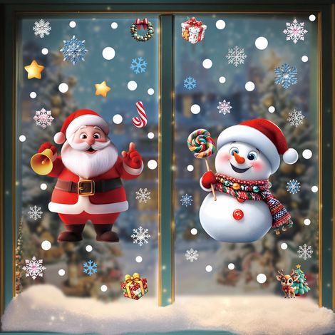 Nouveaux autocollants de Noël, flocons de neige 3D, bonhommes de neige, stickers pour fenêtres, sapins du Père Noël, cadeaux, autocollants statiques en PVC pour vitres