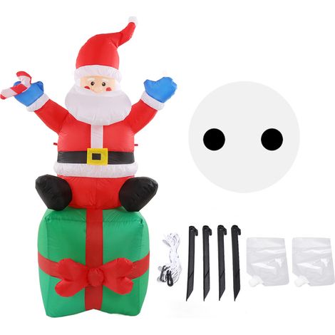 Père Noël Gonflable Lumineux LED 180cm avec Bâton Assis sur Boîte Cadeau - Décoration Extérieure Noël 100‑240V Prise UE (1/5)