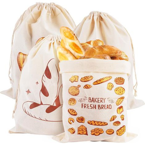 Set di 4 sacchetti per il pane in lino - 40 x 30 cm - per mantenere il pane fresco (1/5)