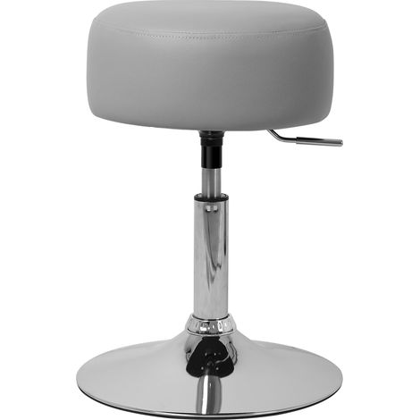 ML-Design Schminkhocker Hellgrau aus verchromter Stahl, Sitzhocker Rund Ø 33cm, Schminktisch Hocker höhenverstellbar 52–65cm, Drehbar, Polsterhocker ergonomisch mit Kunstleder-Bezug, Antirutschgummi