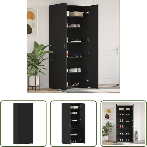 vidaXL Meuble de rangement - Cabinet à chaussures Noir 80 x 35.5 x 180 cm Bois d'ingénierie (1/5)