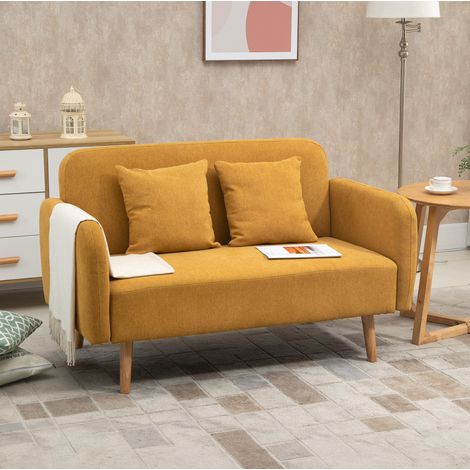 Sofá 2 plazas 130x70x80 cm natural en poliéster con 2 cojines y patas ajustables (1/5)