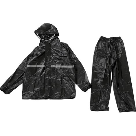 Herren-Regenanzug, Größe XXL, faltbar, wasserdicht, dick, mit Kapuze und Hose sowie reflektierenden Streifen. (1/5)