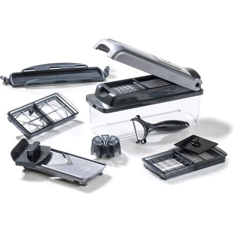 Genius Nicer Dicer Plus A34141 - Affettatrice per frutta e verdura, 12 pezzi, colore: Argento/Nero (1/5)