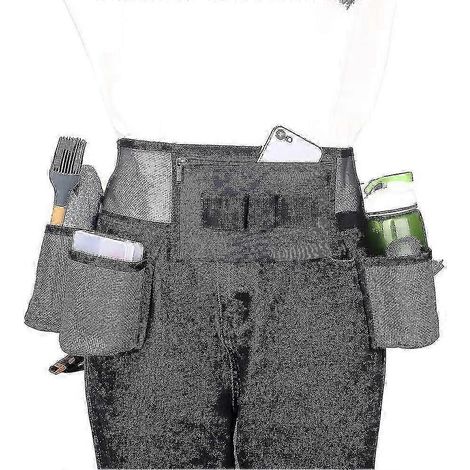 Ceinture porte-outils de nettoyage avec 4 poches et 3 passants élastiques - Ceinture de nettoyage ajustable en nylon et maille pour le ménage - Sac à outils avec ceinture, noir (1/5)