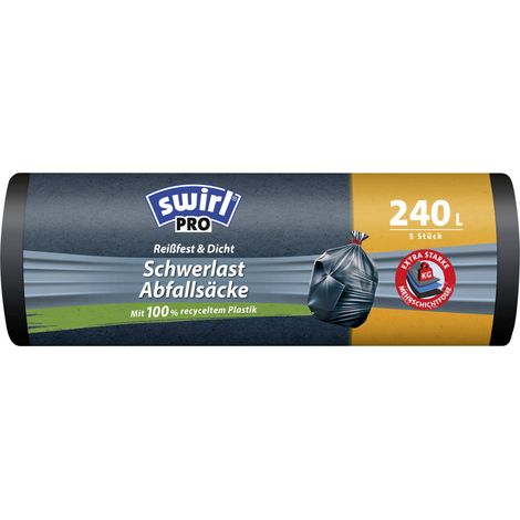 Swirl® Schwerlast-Säcke Profi mit Zugband 240 L Reißfest & Dicht Müllsäcke & Müllsackständer (1/3)