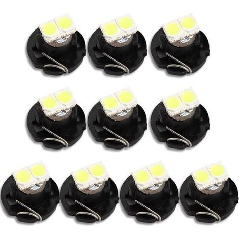 Lot de 10 ampoules à 2 LED T4.2, SMD 1210, 20 lm - extrêmement lumineuses pour tableau de bord de voiture, blanc 6 500 K