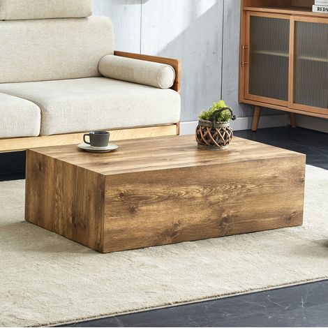 Mesa de centro de MDF efecto madera 90 cm rectangular, sin montaje (1/5)
