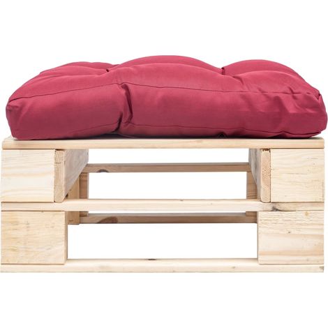 Repose-pied palette de jardin avec coussin rouge bois naturel
