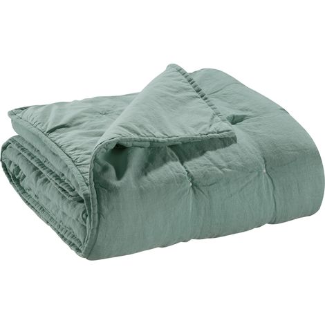 VIVARAISE - Chemin de lit Zeff en lin et coton - Décoration intérieure élégante Vert de gris