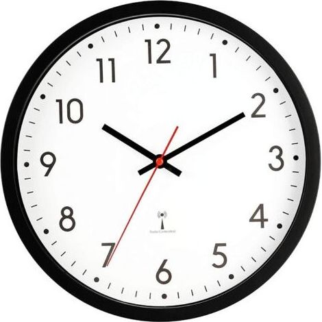 Horloge murale radio-pilotée - 30 cm - Avec changement de l'heure automatique - En plastique - Pour salon, maison, bureau, école - Noir (1/5)