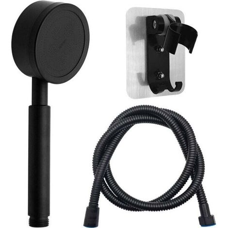 YMYNY Pommeau de Douche avec Tuyau et Douchette à Main 80 mm de Diamètre avec Tuyau de Douche de 1,5 m en acier Inoxydable économe en Eau et Douchette Haute Pression Noir (1/4)
