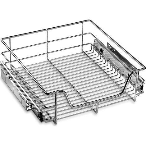 SOTECH 50 cm Teleskopschublade Vollauszug mit Kugelführung 20 kg Tragkraft Chrom poliert Schublade Drahtkorb
